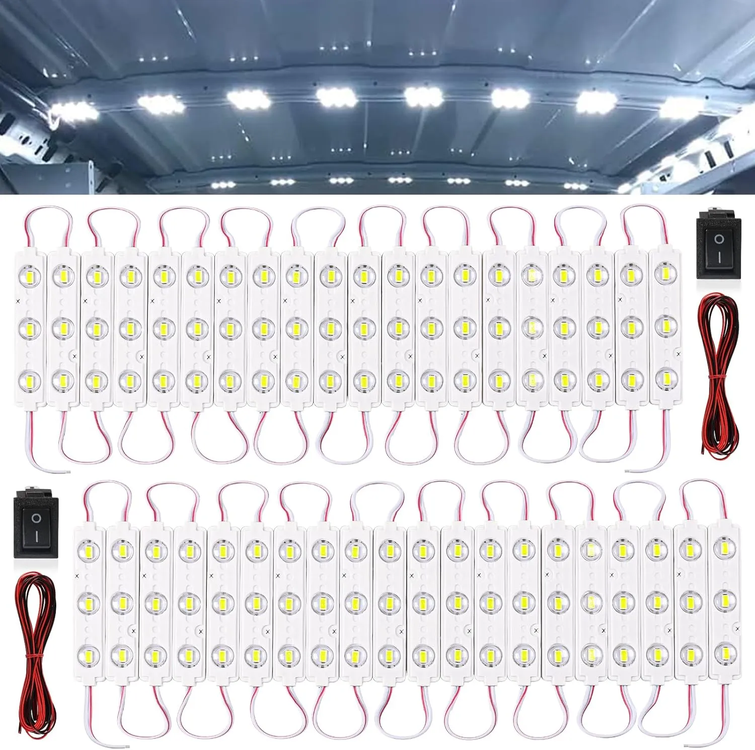 120 LED 12V Car Lights Interior, LED Light Strip Van Interior Lights Kits LED Module Lights, Super Bright Ceiling Lamp for Car Atuo Truck Cargo Camper Van RV Boat Trailer (40 Modules, White)