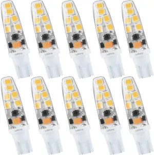 15watt T10 Wedge Base Led Light Bulb 2W 180lm,3000K Warm White,ac/dc12V for Outdoor Landscape RV Camper Marine Boat Dome Lighting-10 Pack
