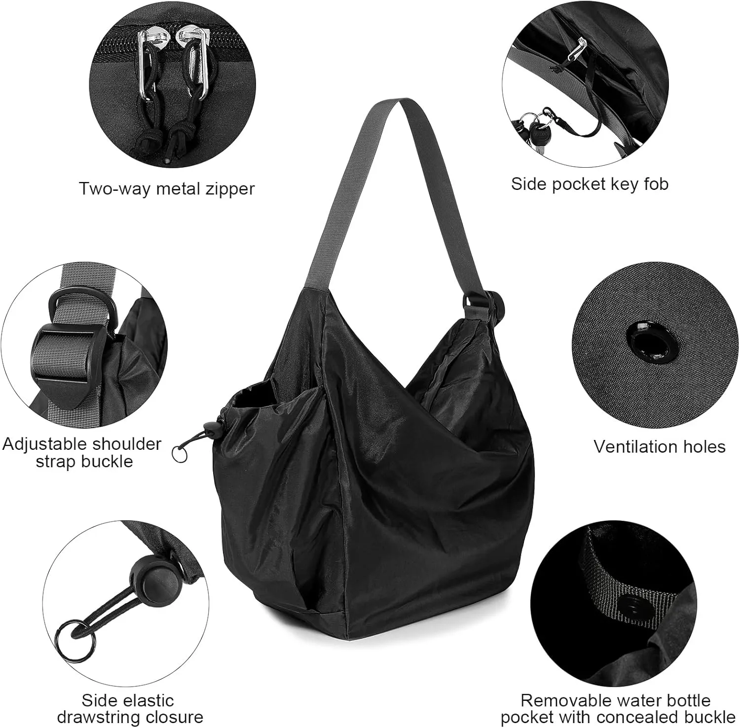 18L Soft Daily Crossbody Bag, Large Casual Shoulder Bag with Bottle Holder, Key Fob
