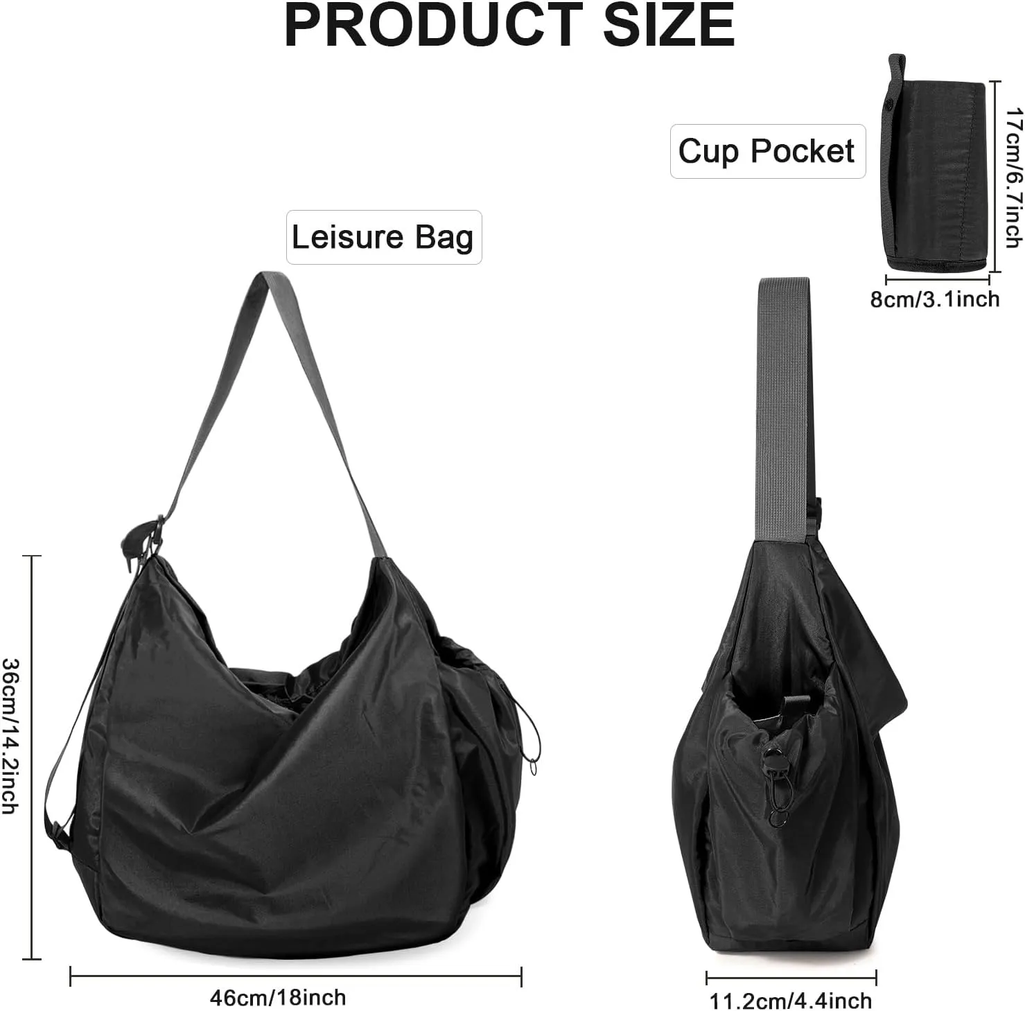 18L Soft Daily Crossbody Bag, Large Casual Shoulder Bag with Bottle Holder, Key Fob