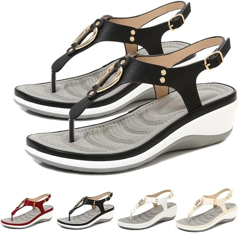 2023 Summer Soft Footbed Orthopedic Sandals,Women's Arch Support Casual Slope Heel Beach Slippers Comfortable Flip Flops