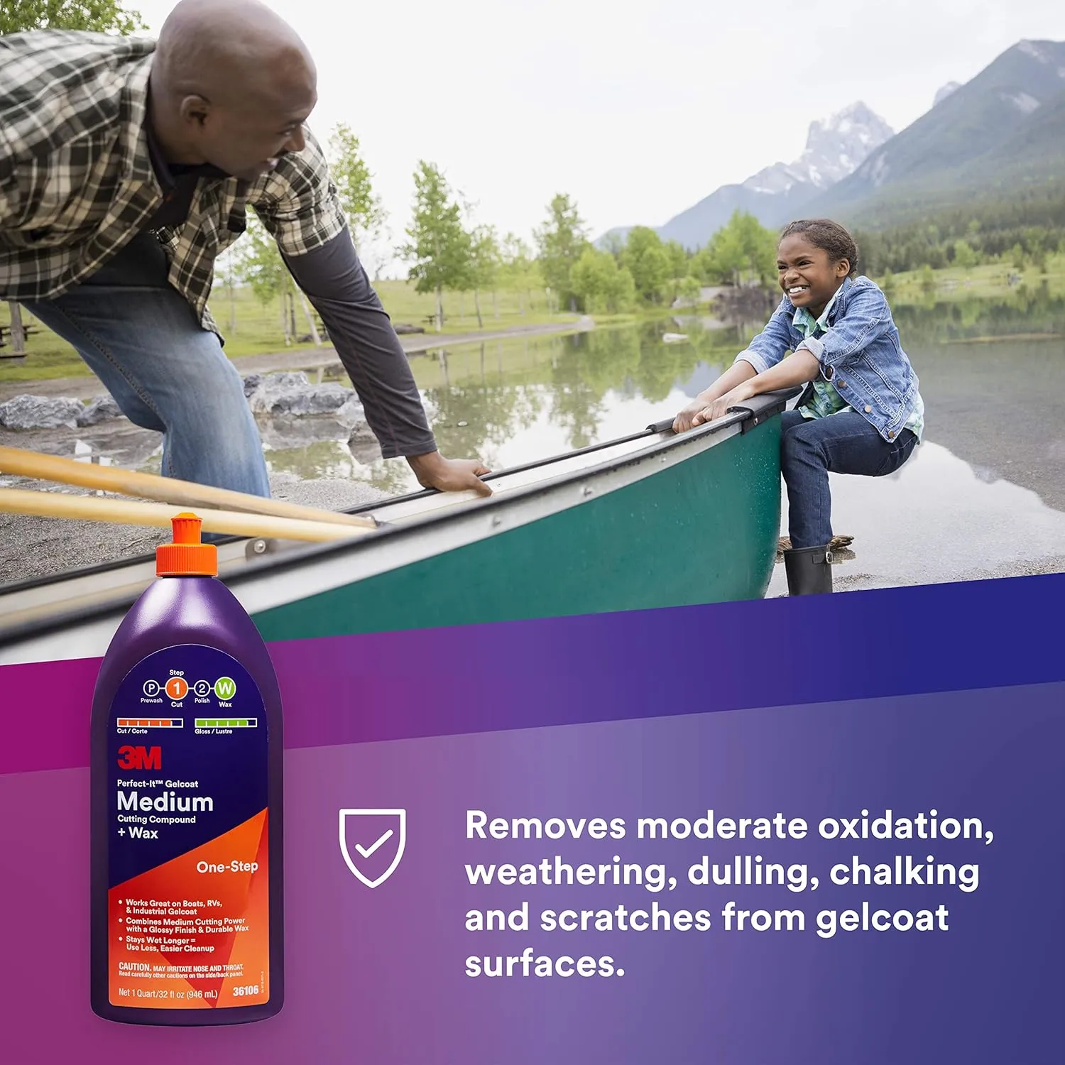 3M Perfect-It Gelcoat Medium Cutting Compound   Wax, 36106, 1 Quart, One-Step Process, P1500 and Finer Scratches, Fiberglass Oxidation Remover for Boats and RVs