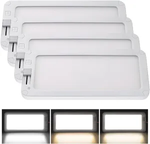 4 PCS RV Lights Interior, 3 Color Temperature RV Ceiling LED Light Fixture with On/Off Switch, Dimmable Interior Lighting Bright Light for Camper Truck Boat (White)