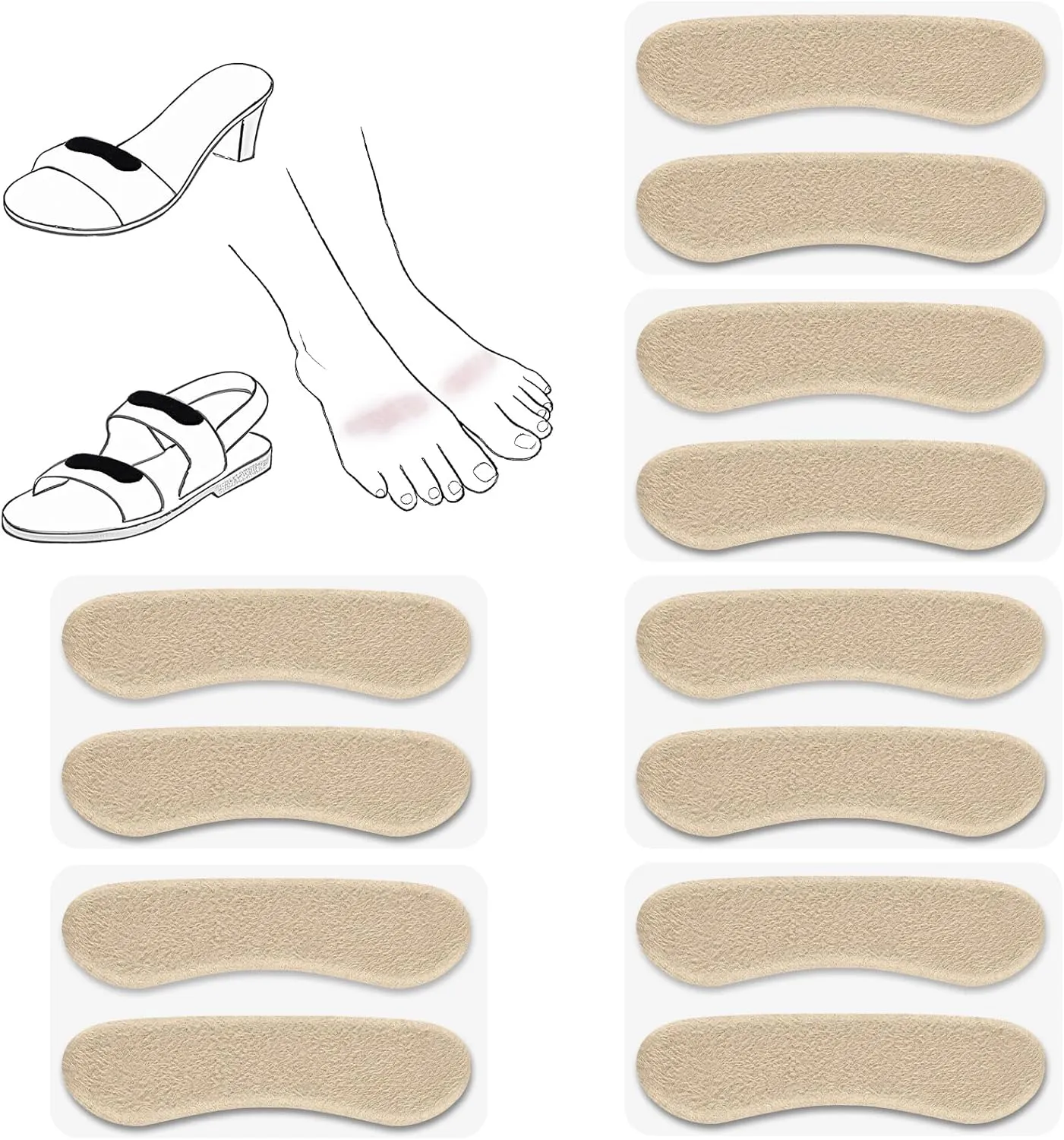 6 Pair Sandal Shoe Strap Extender Heel Sandal Strap Cushion Strips Heel Grips Liner Insert for Shoes Too Big Preventing Slipping, Rubbing, Non-Slip(Beige)