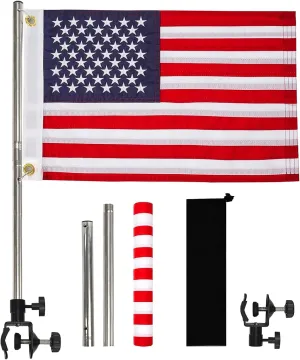 American Boat Flag Pole Kits Marine 16“x24”, Stainless Steel Boat Flag Pole with 1x Storage Bag, Adjustable Flagpole Holder with 50 Embroidered Stars American Flag Boat Accessories