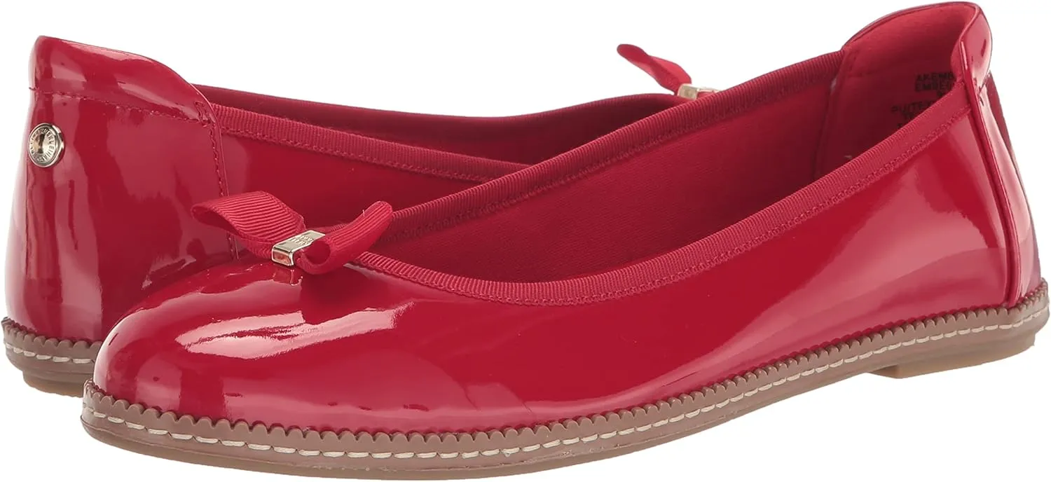 Anne Klein Womens Ember Faux Leather Round Toe Ballet Flats