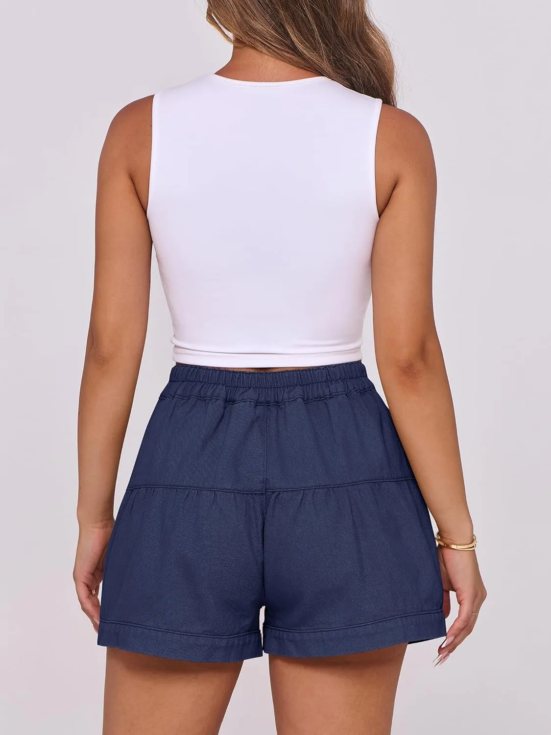 ANRABESS Women's Denim Shorts Summer Baggy High Waisted Flowy Wide Leg Buttons Pleated Casual Jean Shorts 2025 Fashion Skorts