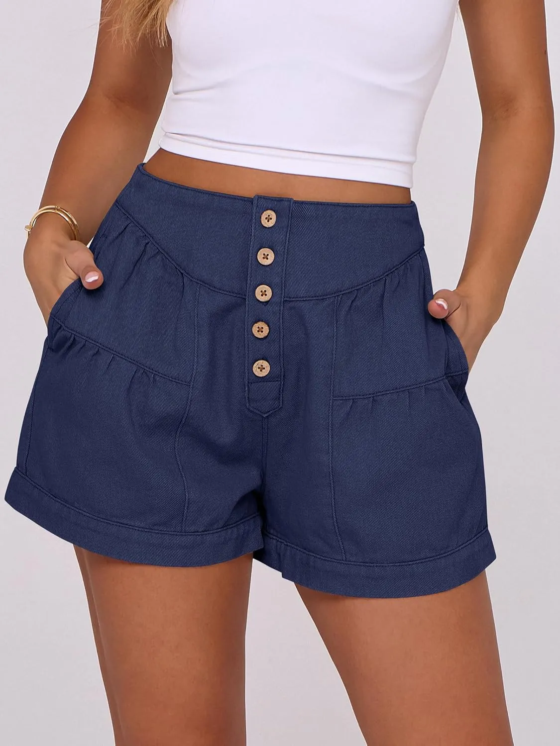 ANRABESS Women's Denim Shorts Summer Baggy High Waisted Flowy Wide Leg Buttons Pleated Casual Jean Shorts 2025 Fashion Skorts