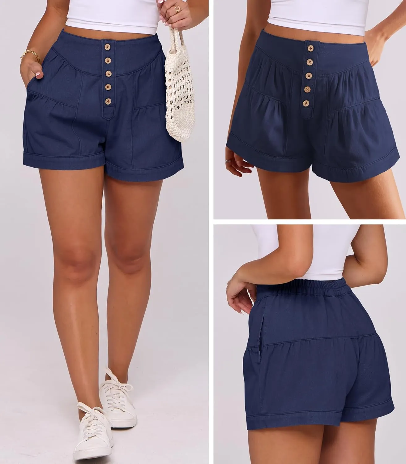 ANRABESS Women's Denim Shorts Summer Baggy High Waisted Flowy Wide Leg Buttons Pleated Casual Jean Shorts 2025 Fashion Skorts