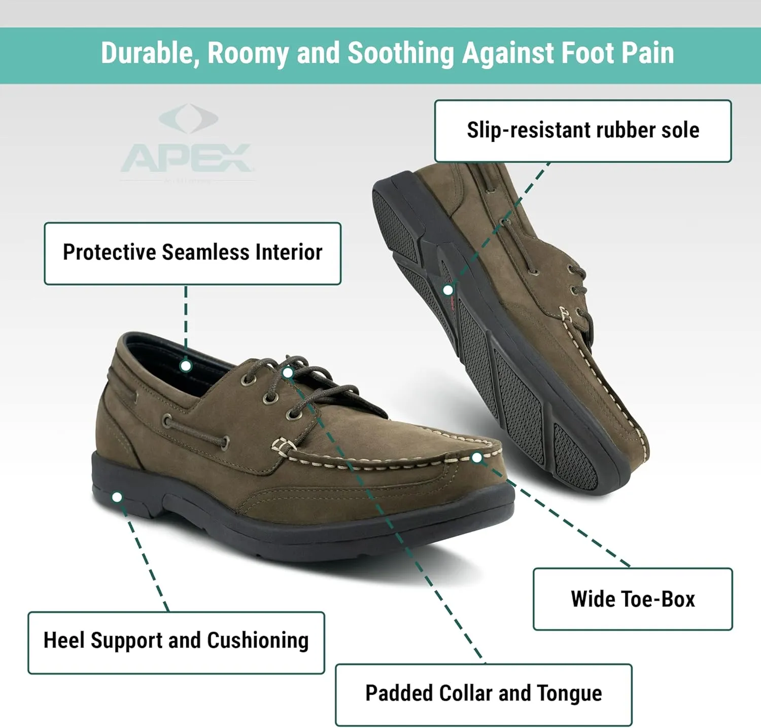 Apex Men's Orthopedic Boat Shoe - Dark Brown