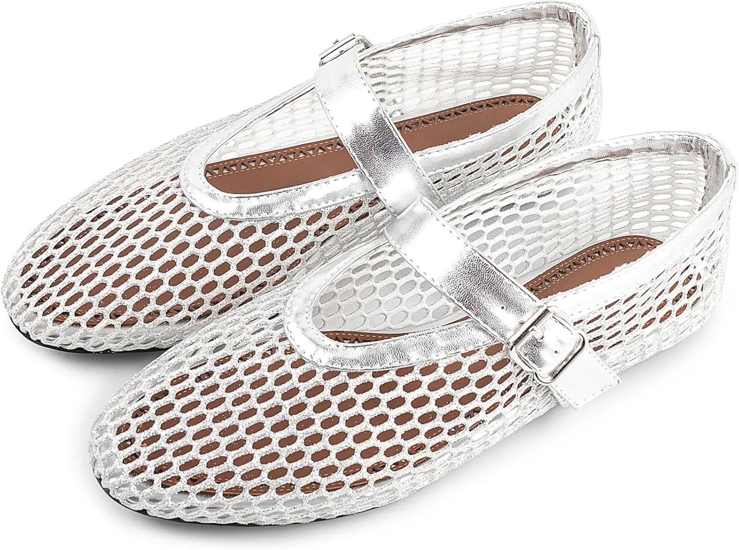 Arqa Women's Rhinestone Ballet Flats Sparkly Crystals Ballerina Shoes Buckled Straps Mesh Mary Jane Flat Casual Low Heels