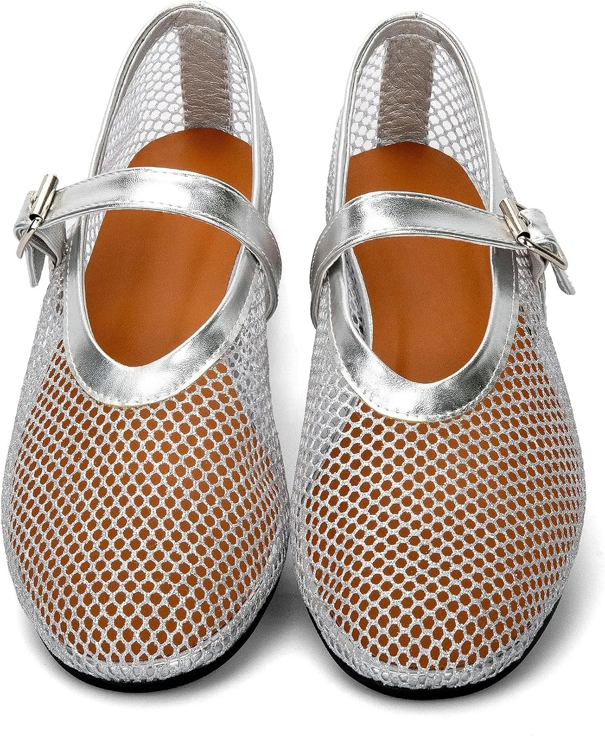 Arqa Women's Rhinestone Ballet Flats Sparkly Crystals Ballerina Shoes Buckled Straps Mesh Mary Jane Flat Casual Low Heels