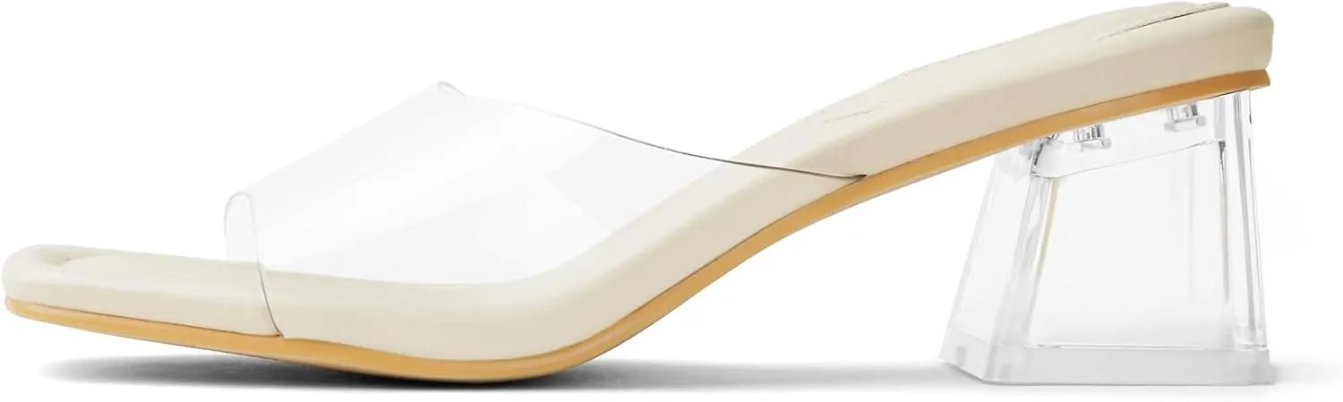 Arromic Women's Block Mule Heeled Sandals Clear Black Nude White Chunky Heels 2 Inches Square Open Toe Slip on Backless Mules Heeled Slippers Dressy Party Prom Wedding Shoes