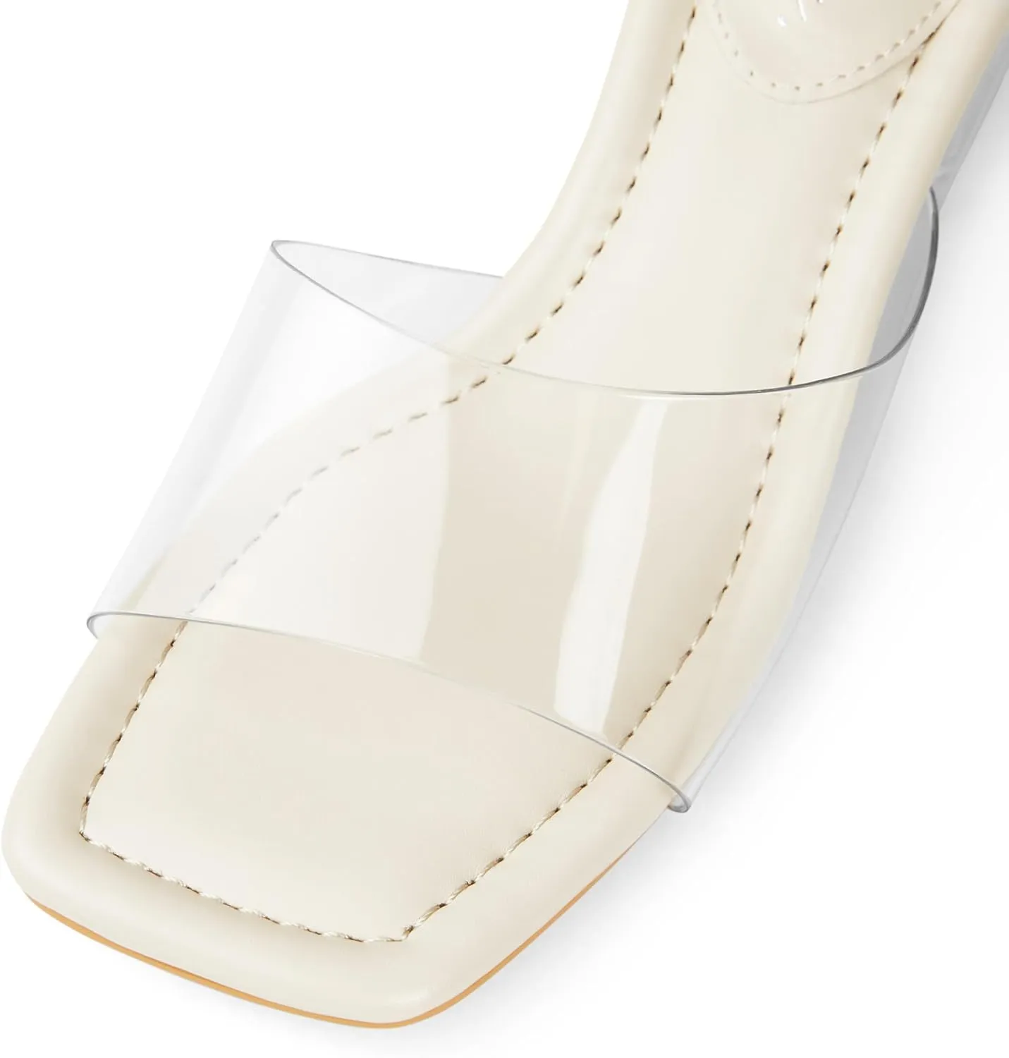 Arromic Women's Block Mule Heeled Sandals Clear Black Nude White Chunky Heels 2 Inches Square Open Toe Slip on Backless Mules Heeled Slippers Dressy Party Prom Wedding Shoes