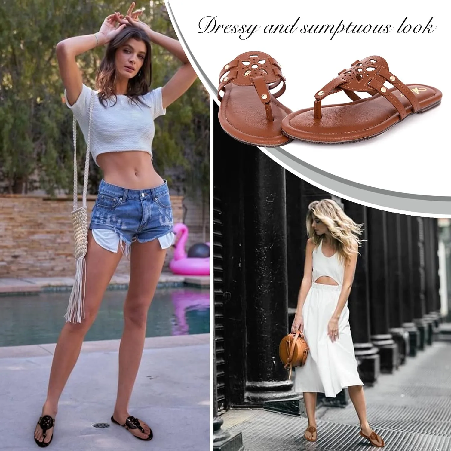 Athlefit Womens Flat Sandals Flip Flops Casual Slip on Comfortable Thong Beach Sandal for Women Dressy