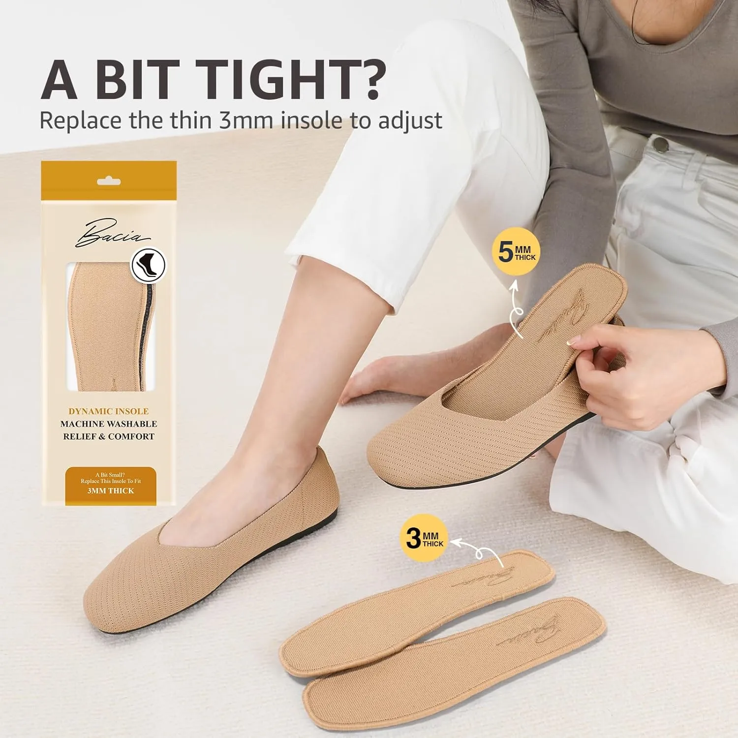 Bacia Women Flat Shoes Wide Toe Box Knit Ballet Flat Comfort Dressy Flat Shoes