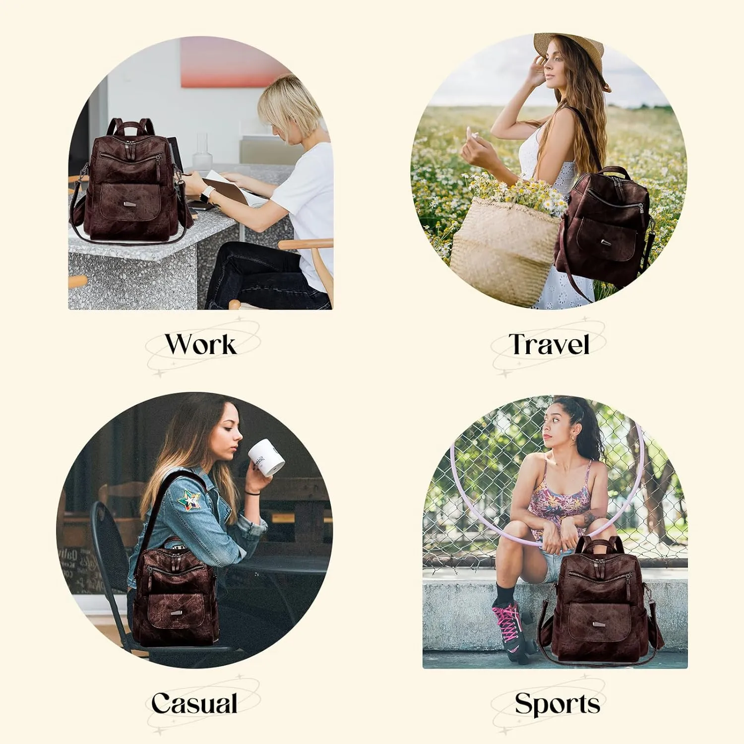 Backpack Purse for Women, Women Backpack Purse Small Leather Waterproof Anti-theft Shoulder Bags Handbags Ladies