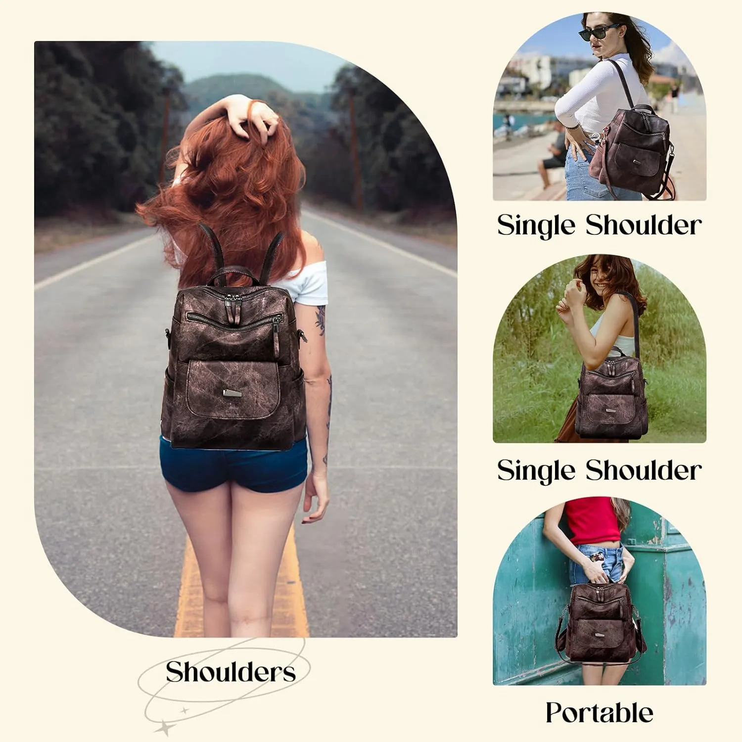 Backpack Purse for Women, Women Backpack Purse Small Leather Waterproof Anti-theft Shoulder Bags Handbags Ladies