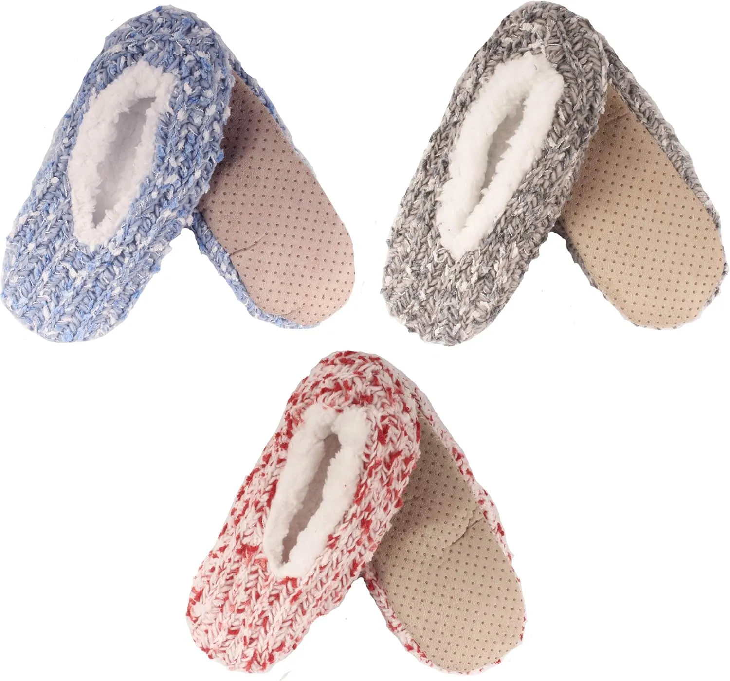 BambooMN Adult Women Soft Warm Cozy Fancy Yarn Slippers Non-Slip Lined Socks, Indoor Comfy House Travel Slippers