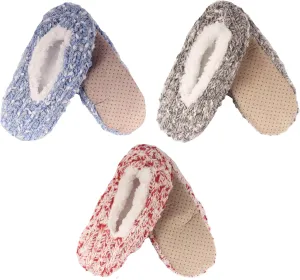 BambooMN Adult Women Soft Warm Cozy Fancy Yarn Slippers Non-Slip Lined Socks, Indoor Comfy House Travel Slippers