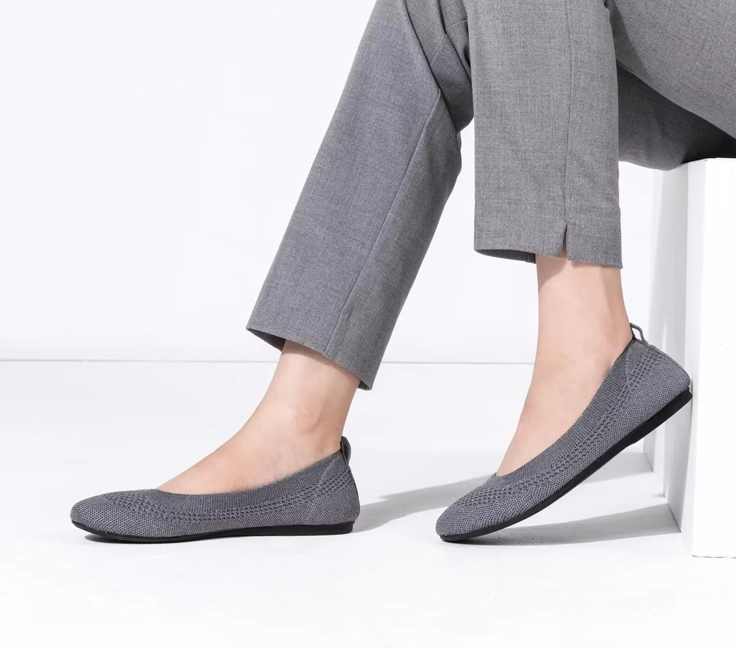 BEJINASH Ballet Flats for Women Soft Slip On Flat Shoes Knit Round Toe Work Flat Mesh Woman Walking Shoes Comfortable Casual