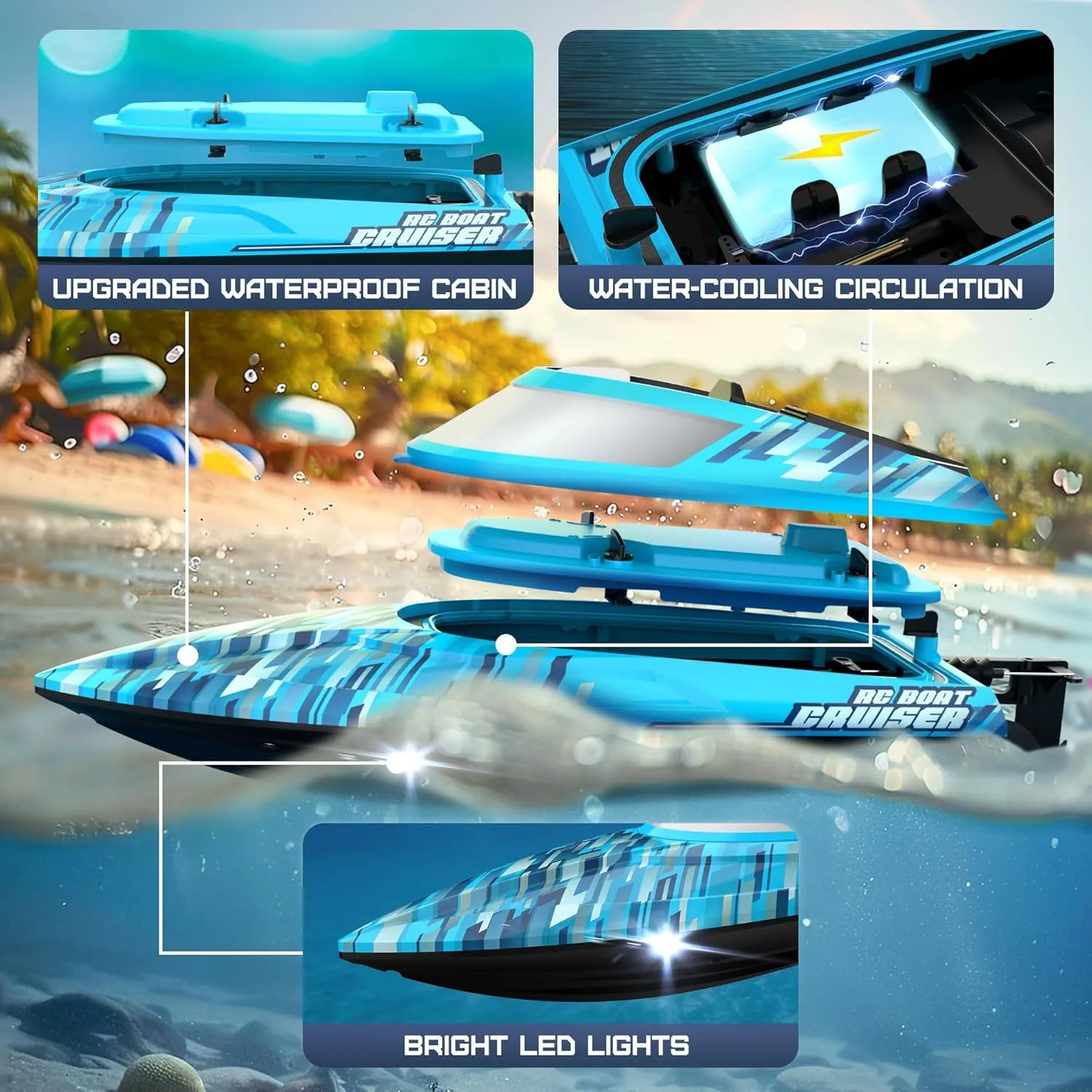 BEZGAR RC Boat, 16 inch Big Brushless Remote Control Boat for Adults and Kids, 35  KPH Fast Speed RC Boats with 2000mAh Large Rechargeable Battery - TX124