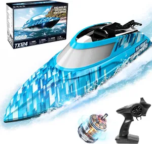 BEZGAR RC Boat, 16 inch Big Brushless Remote Control Boat for Adults and Kids, 35  KPH Fast Speed RC Boats with 2000mAh Large Rechargeable Battery - TX124