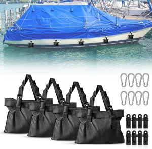 Boat Cover SandBag, Mooring Covers for Boats, 900D Marine Grade Boat Cover Sand Bags Kit, Sand Bags for Weight with Tarp Clip Accessories, 4 Pack Black