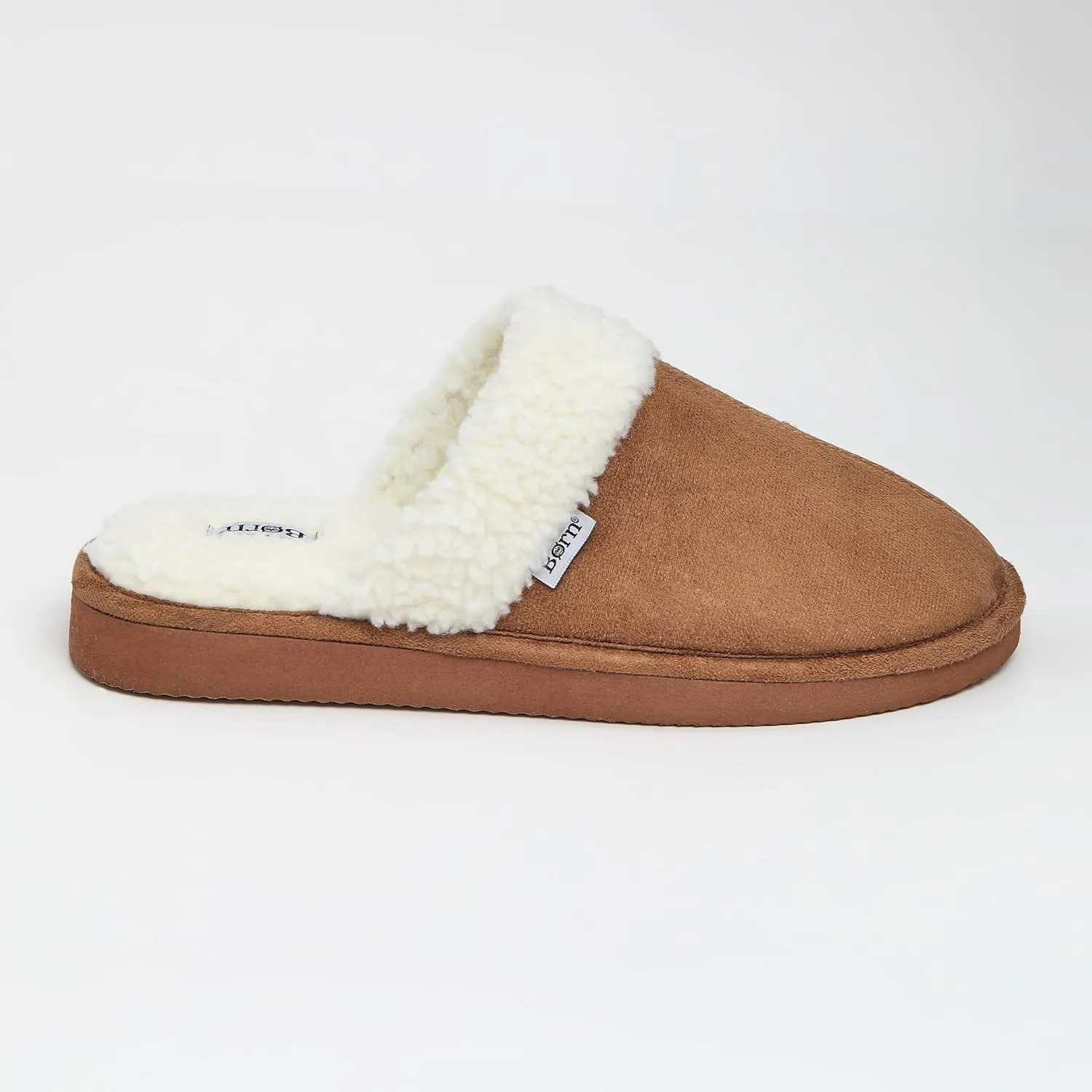 BORN Mens Scuff Slippers, Faux Suede House Slippers for Men with Fair Isle Knit or Sherpa Lining, Gifts For Him