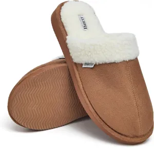 BORN Mens Scuff Slippers, Faux Suede House Slippers for Men with Fair Isle Knit or Sherpa Lining, Gifts For Him