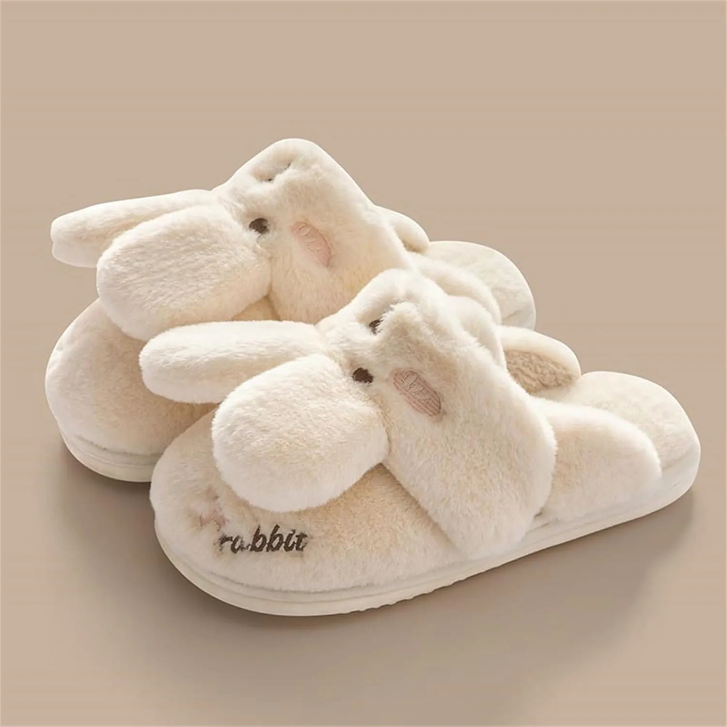 Bunny Animal Slippers for Women and Men Cute Bow Fuzzy Fluffy Comfy Funny Furry Rabbit House Slipper for Indoor Outdoor