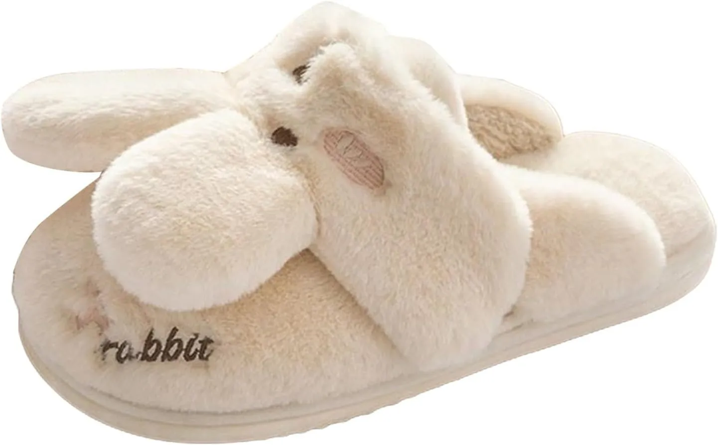 Bunny Animal Slippers for Women and Men Cute Bow Fuzzy Fluffy Comfy Funny Furry Rabbit House Slipper for Indoor Outdoor