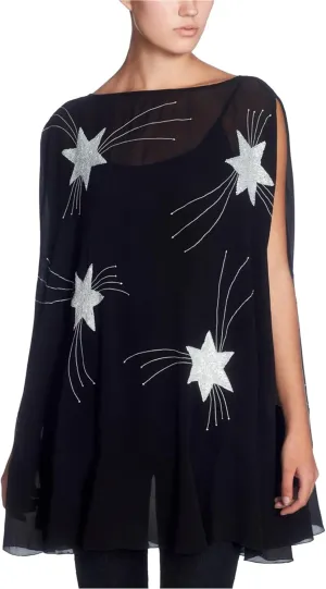 Catherine Malandrino Womens Medium Silk Star Blouse Blacks