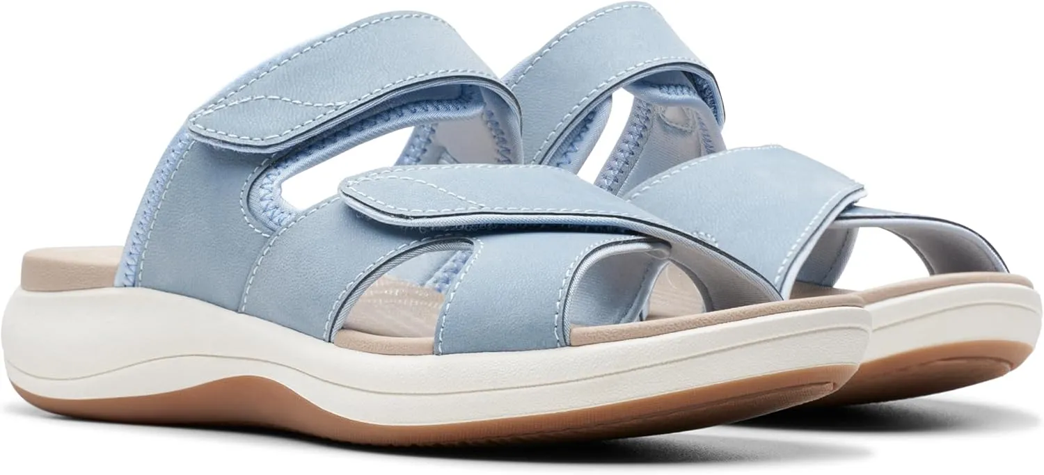 Clarks Women's Mira Ease Slide Sandal, Denim Blue Textile, 8.5