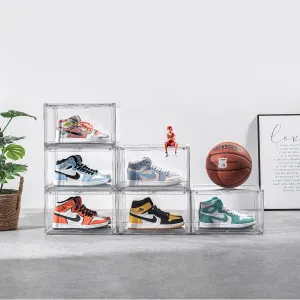 Clear Shoe Boxes – 360° Clear Plastic Stackable Sneaker Storage for Sneakerhead. Professional Boot and Hat Display Case Organizer Men Size 15 XLARGE Type A