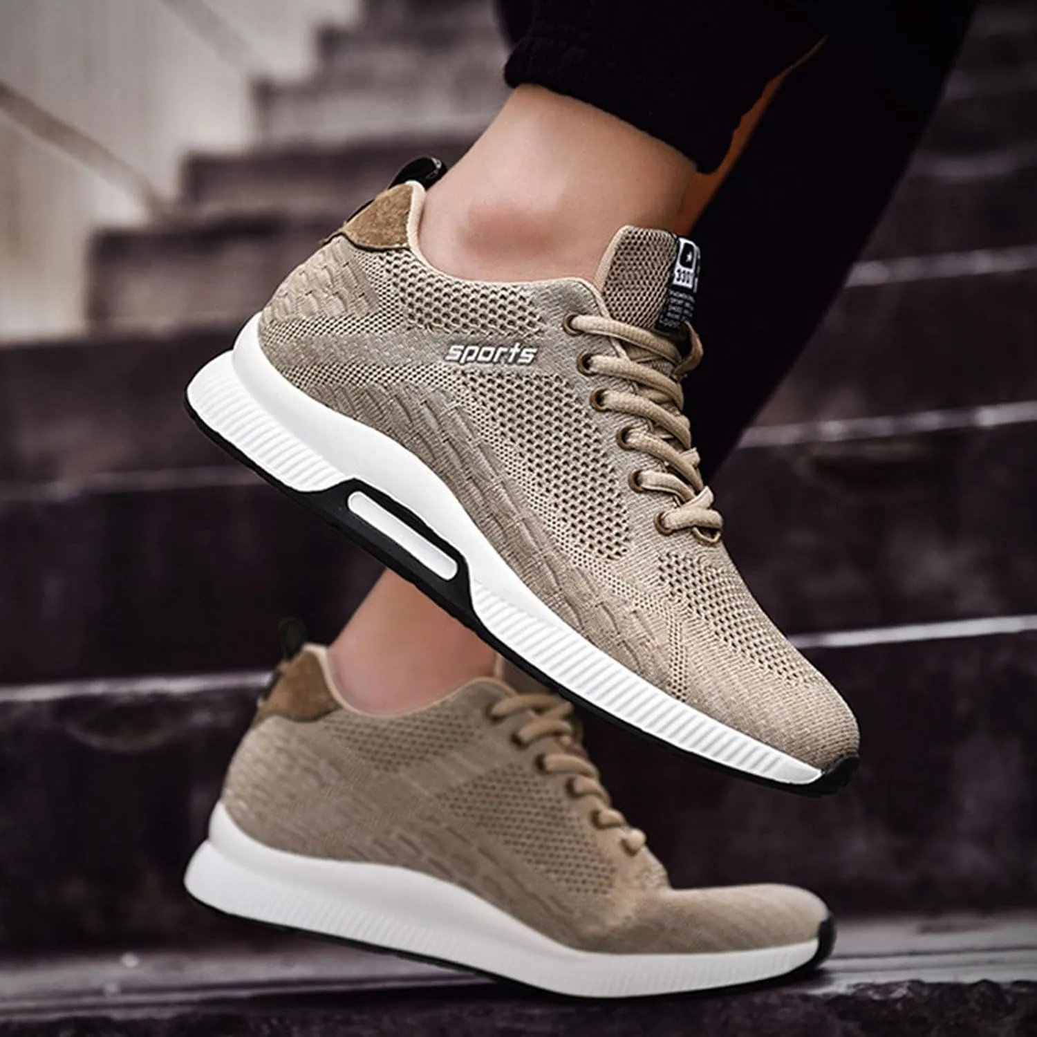 Couple Men's Elevator Shoes Men's Casual Mesh Trainers Lightweight Breathable Lace Up Sports Mens Sneaker Socks High