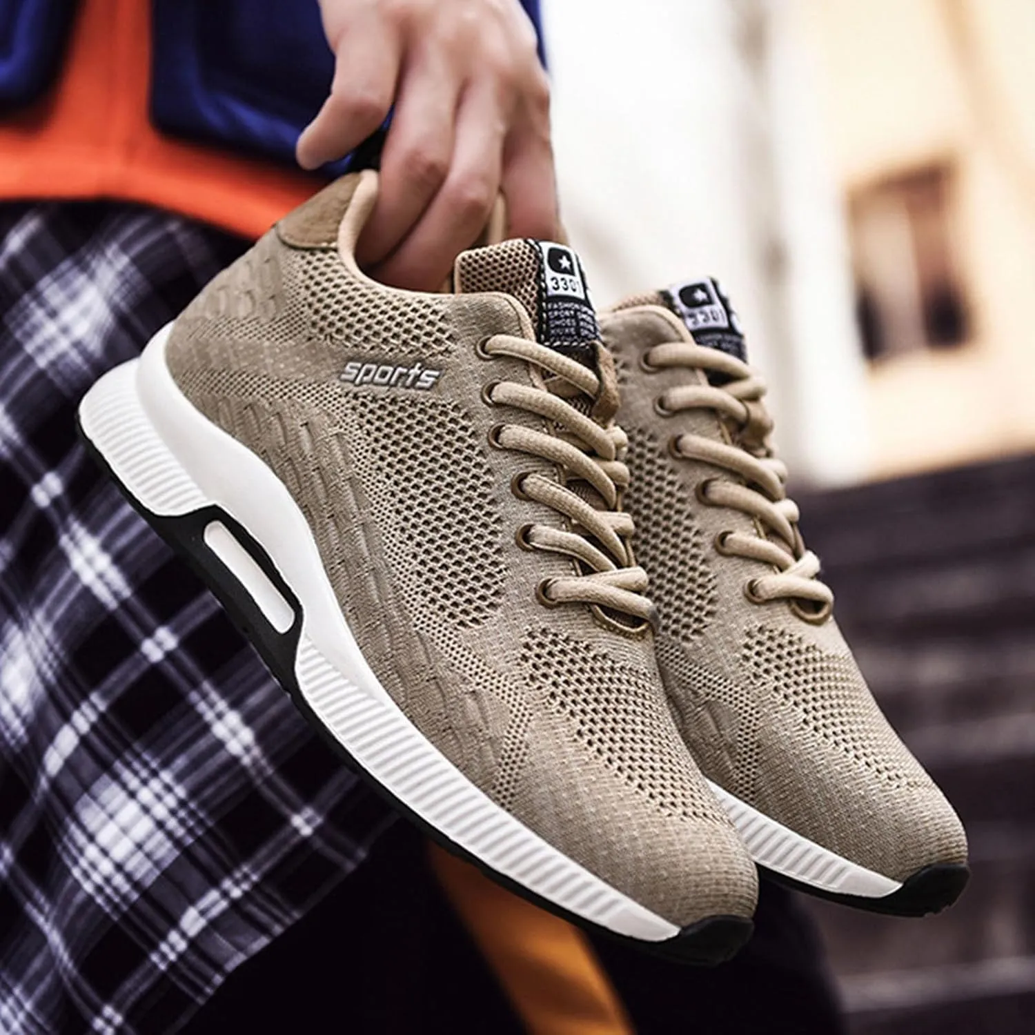 Couple Men's Elevator Shoes Men's Casual Mesh Trainers Lightweight Breathable Lace Up Sports Mens Sneaker Socks High