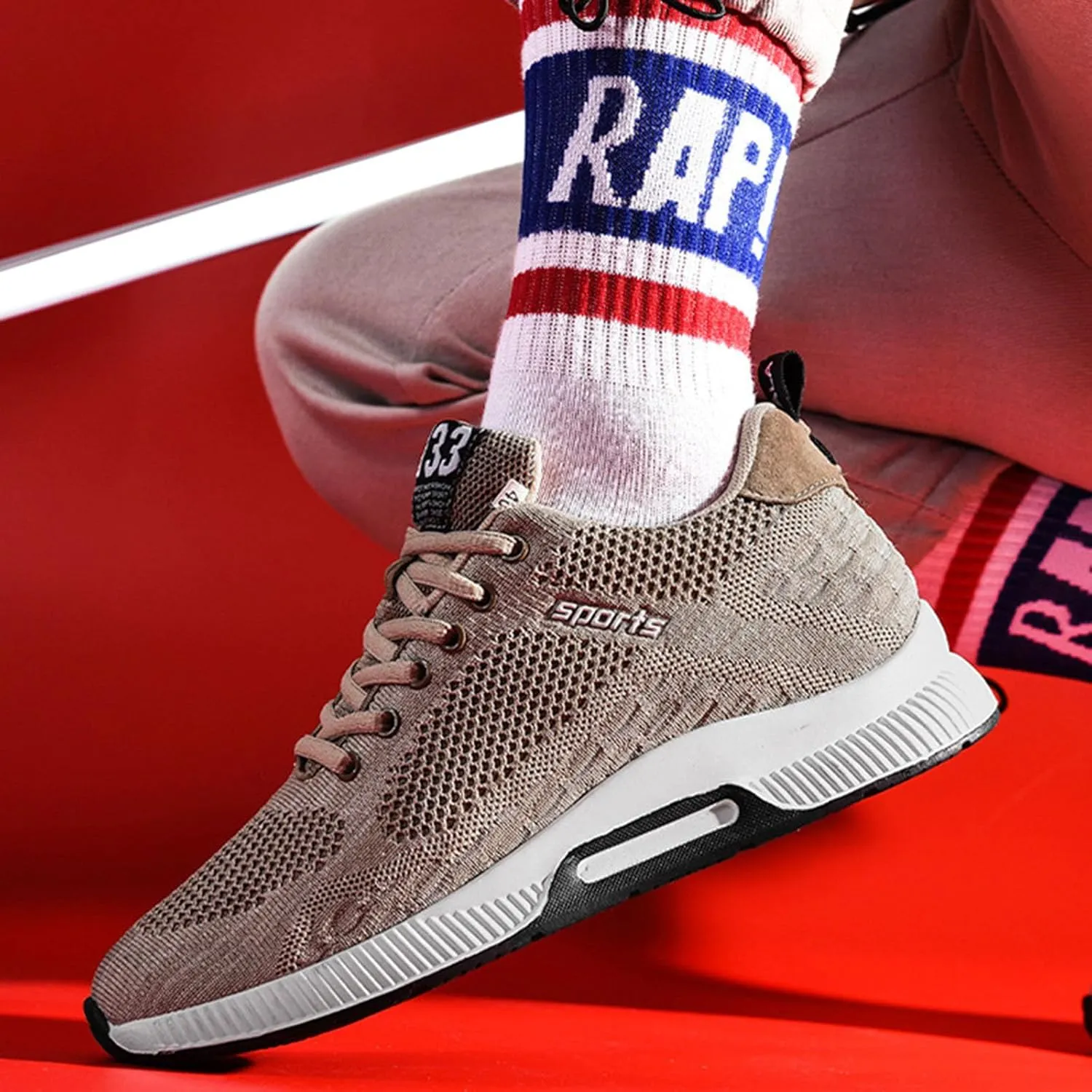 Couple Men's Elevator Shoes Men's Casual Mesh Trainers Lightweight Breathable Lace Up Sports Mens Sneaker Socks High