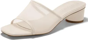 Coutgo Womens Slide Sandals Mesh Chunky Heels Mules Square Open Toe Slip On Summer Dress Shoes
