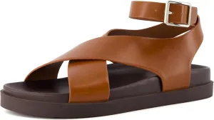CUSHIONAIRE Emoji Platform Sandal for Women | Vegan Leather Crisscross Straps & Adjustable Ankle Buckle | Comfortable Walking Sandals | Slip-On Sandals for Women | Wide Width Available