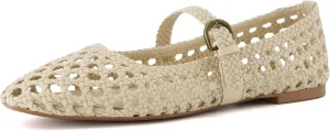 CUSHIONAIRE Weston Women’s Hand Woven Dressy Ballet Flats – Faux Leather Mary Jane with Adjustable Strap & Memory Foam