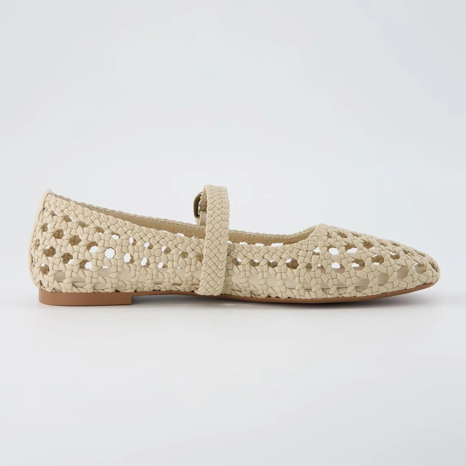 CUSHIONAIRE Weston Women’s Hand Woven Dressy Ballet Flats – Faux Leather Mary Jane with Adjustable Strap & Memory Foam