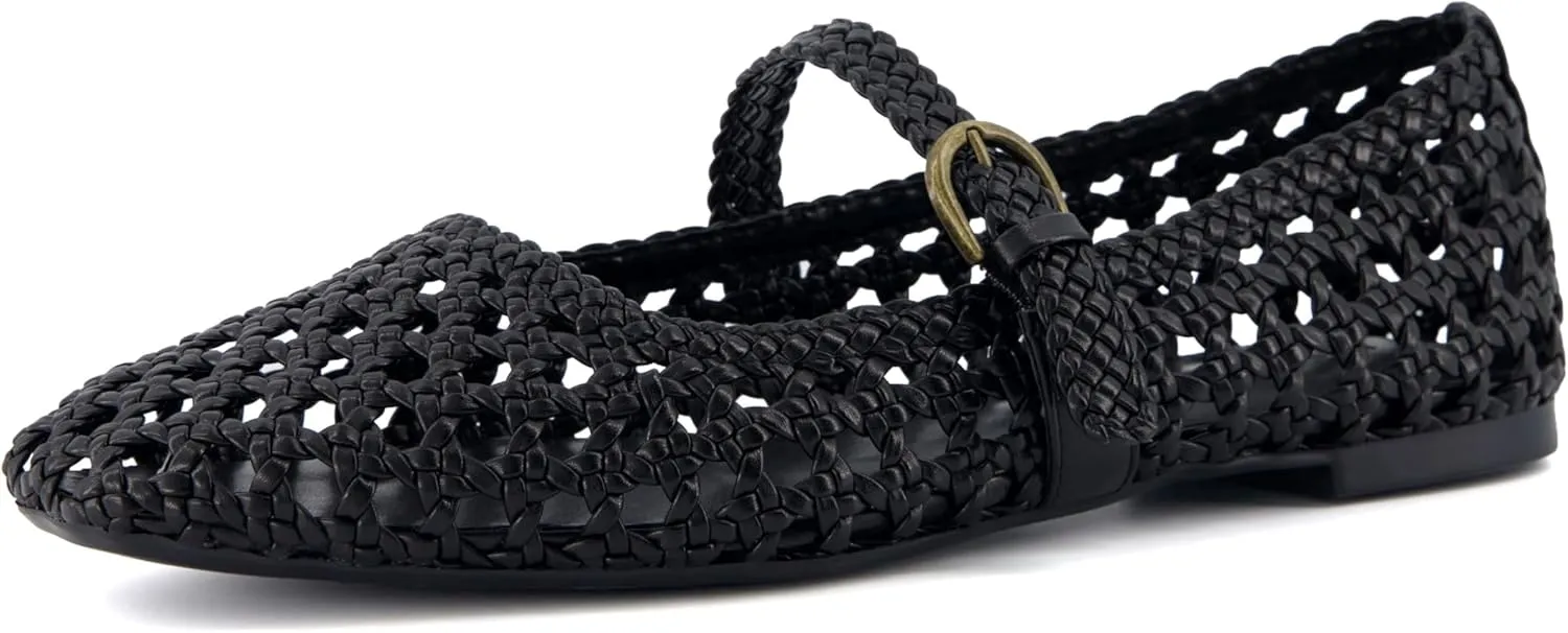 CUSHIONAIRE Weston Women’s Hand Woven Dressy Ballet Flats – Faux Leather Mary Jane with Adjustable Strap & Memory Foam