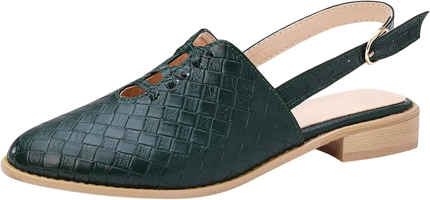 Cutout Sandal for Women Fashion Pointed Toe Closed Toe Weave Strap Buckle Casual Flat Sandalias Summer Comfortable Low Heel Slides Mules Shoes
