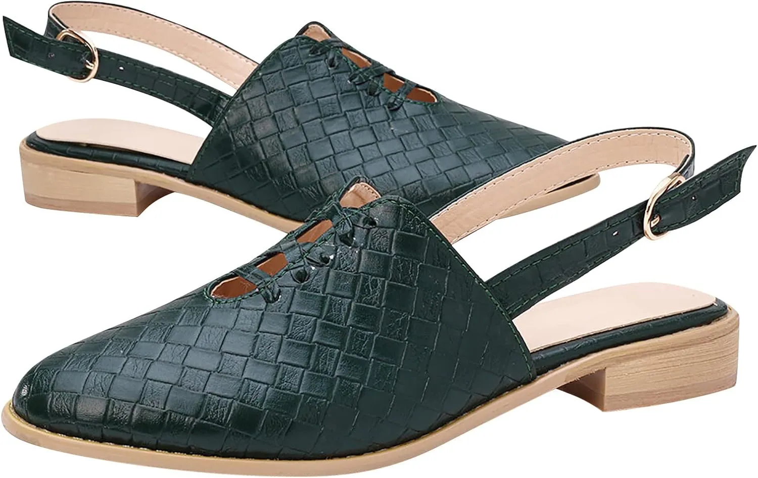 Cutout Sandal for Women Fashion Pointed Toe Closed Toe Weave Strap Buckle Casual Flat Sandalias Summer Comfortable Low Heel Slides Mules Shoes