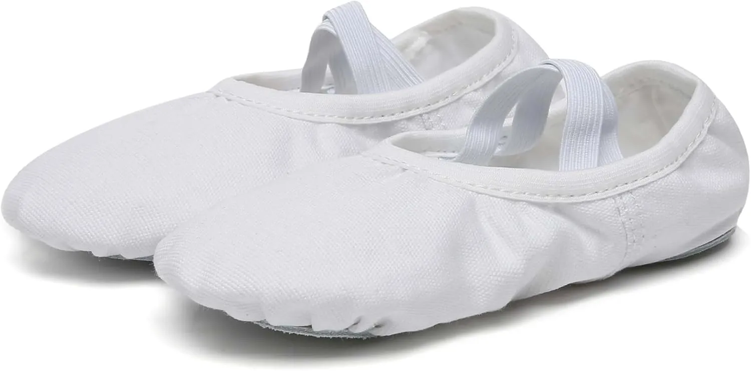 Danzcue Ballet Shoes for Girls-Soft Canvas/PU Leather Dance Slippers with Non-Slip Soles, Ideal Ballet Flats for Toddlers and Kids