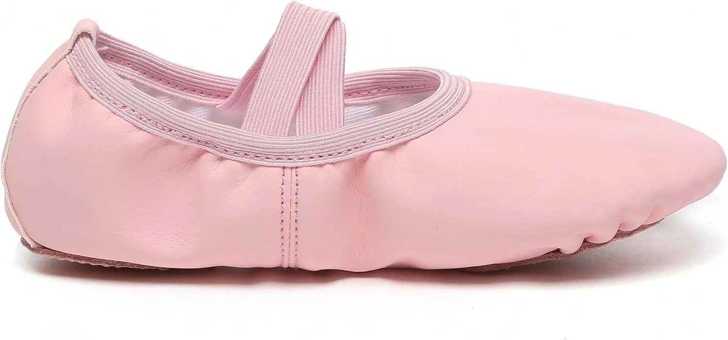 Danzcue Ballet Shoes for Girls-Soft Canvas/PU Leather Dance Slippers with Non-Slip Soles, Ideal Ballet Flats for Toddlers and Kids