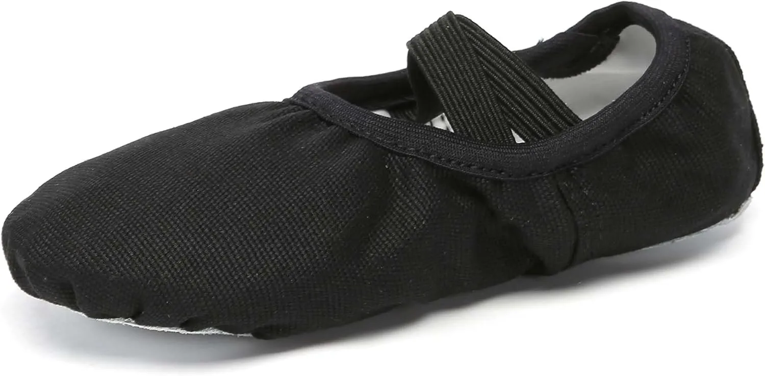 Danzcue Ballet Shoes for Girls-Soft Canvas/PU Leather Dance Slippers with Non-Slip Soles, Ideal Ballet Flats for Toddlers and Kids