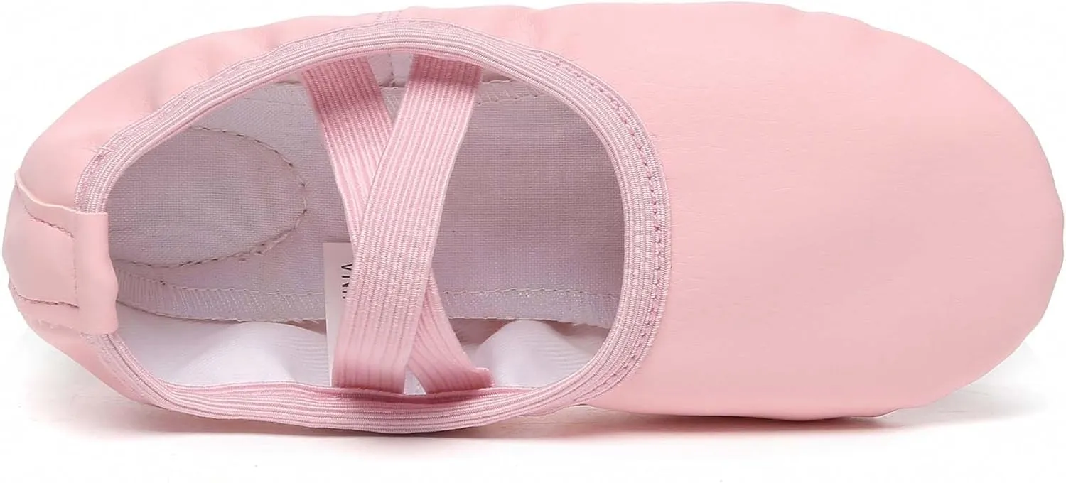 Danzcue Ballet Shoes for Girls-Soft Canvas/PU Leather Dance Slippers with Non-Slip Soles, Ideal Ballet Flats for Toddlers and Kids