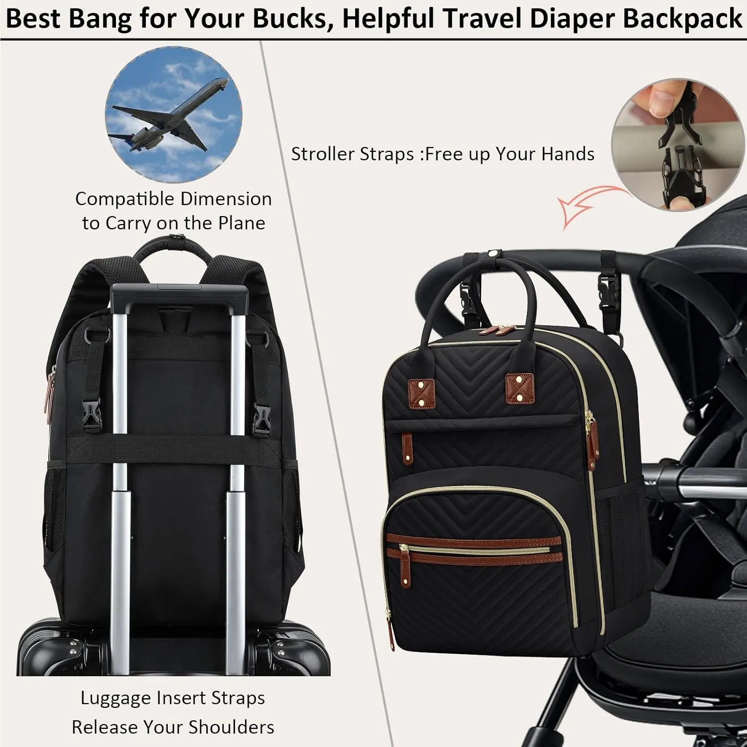 Diaper Bag Backpack for Women with Changing Pad, Baby Bag with Insulated Pockets Multifunctional Diaper Bags For Baby Girl Boy Waterproof Baby Bags For Boys Girls Maternity Bag Black